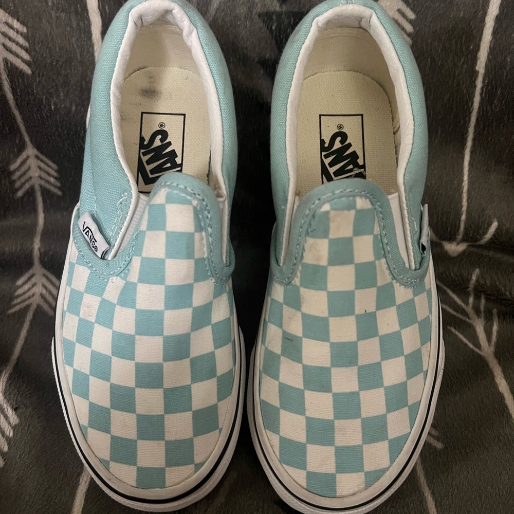 Vans Kids Unisex Aqua Checkered Slip-On Sneakers Size12